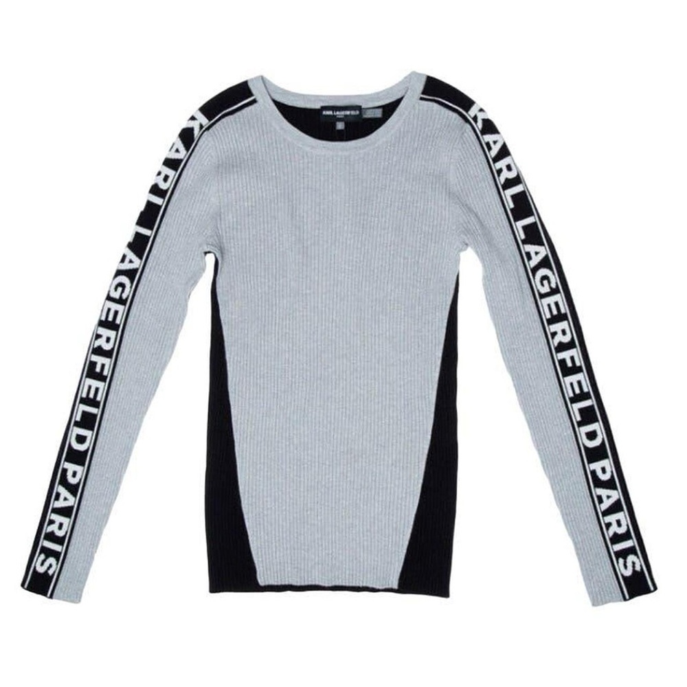 Karl Lagerfeld Paris Women's Colorblock Ribbed Sweater, Gray/Black, Sz: Large
